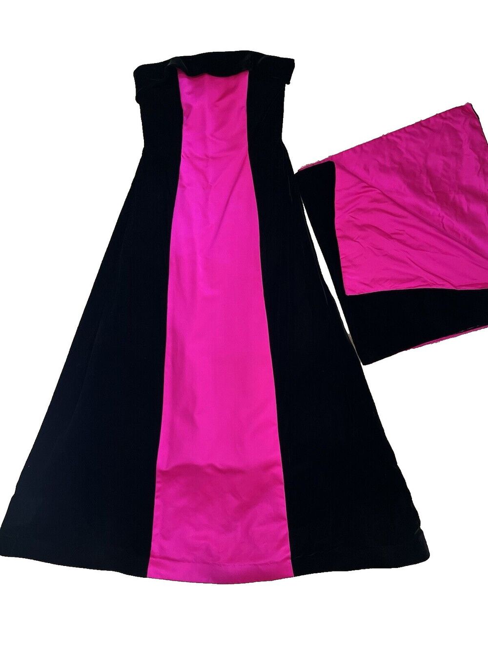After Five womens Vintage Long Velvet Strapless Gown & Stole size 8 Black & Pink